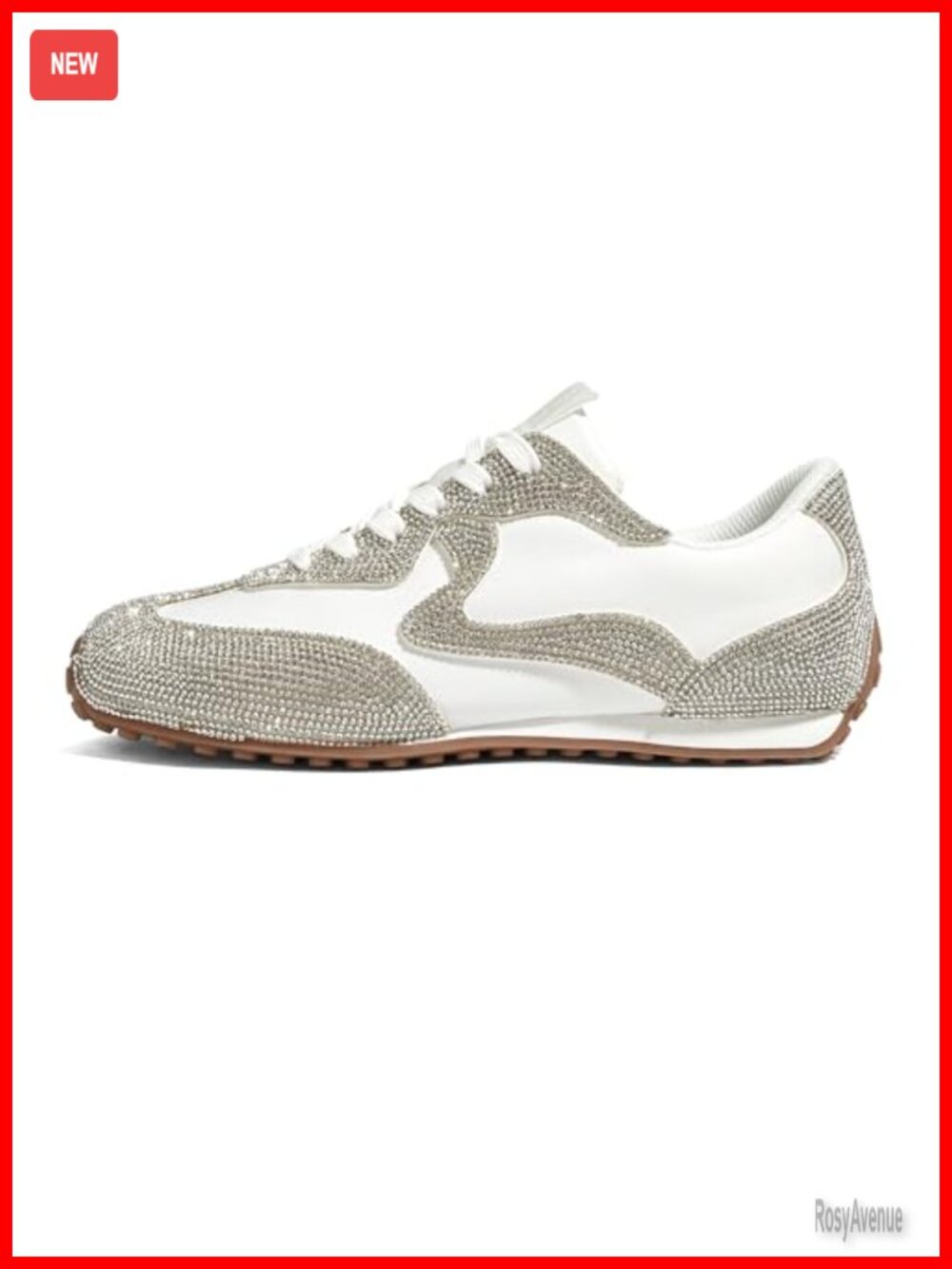 LUCKY STEP Women's Rhinestone Fashion Sneakers Nylon PU Lace-Up